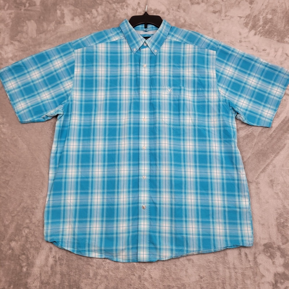 Ariat Pro Series Men's XL Blue Plaid Short Sleeve Button-Down Western Casual